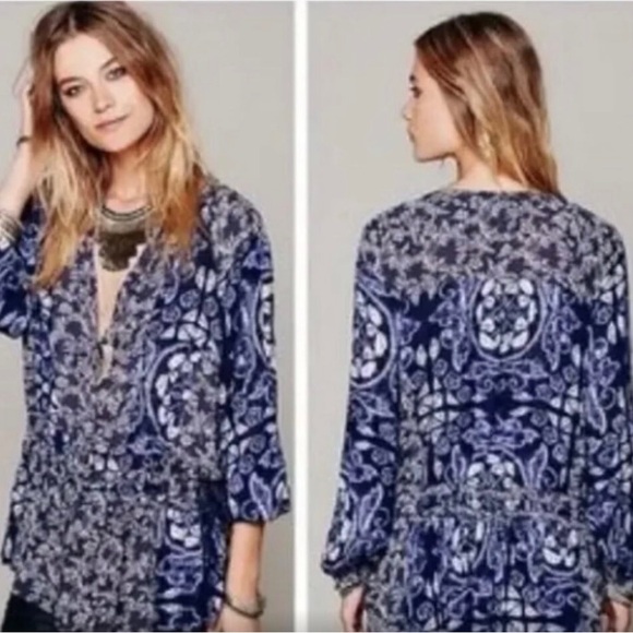 Free People Indigo Long Sleeve Side Tie Top - Picture 2 of 9
